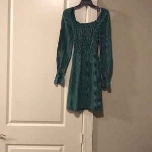 Pinstripe dress with puff sleeves